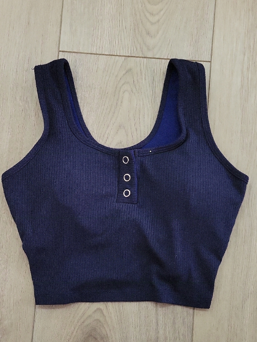 Bombshell Sportswear Navy Ribbed Snap-Front Crop Tank